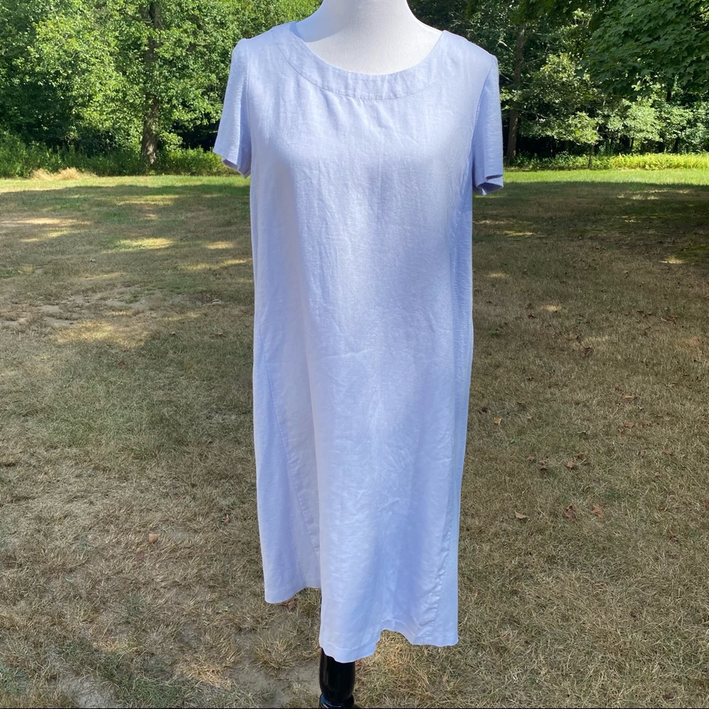 J. JILL PUREJILL LINEN DRESS SHIFT A-LINE PALE BLUE SHORT SLEEVE SIZE S